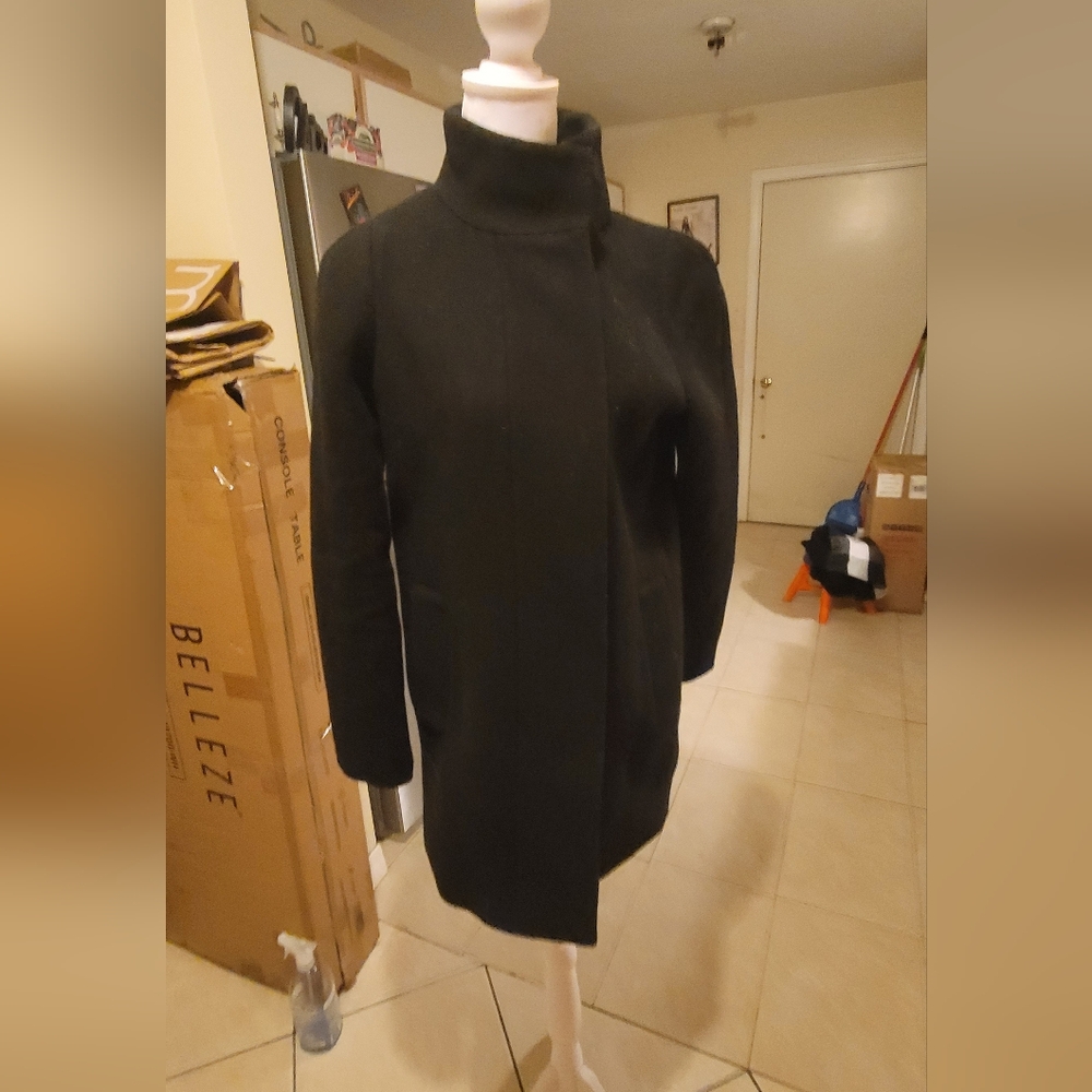 New JCREW $298 Size 0 Button-Neck City Coat in Black.